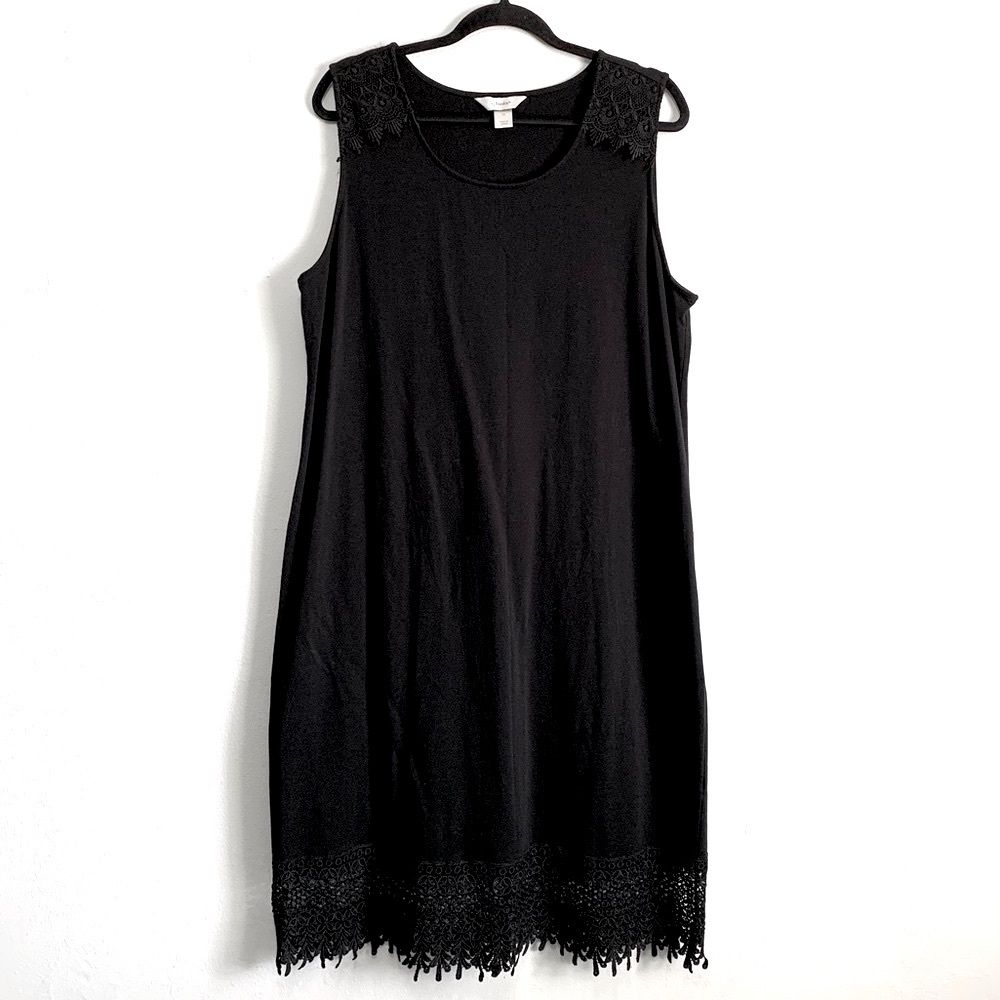 CJ Banks Black Sleeveless Lace Trim Midi Dress